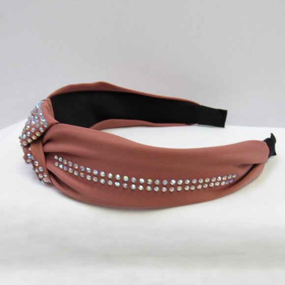Mauve Color Rhinestone Embellished Twist Style Fabric Headband  NEW - Picture 4 of 5